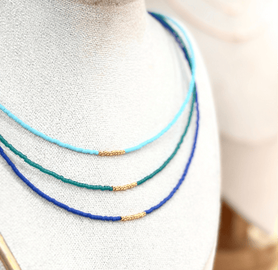 Miyuki Necklace - Sky Blue Gold