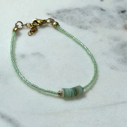 Miyuki Bracelet - Mint Green Gold - Shell