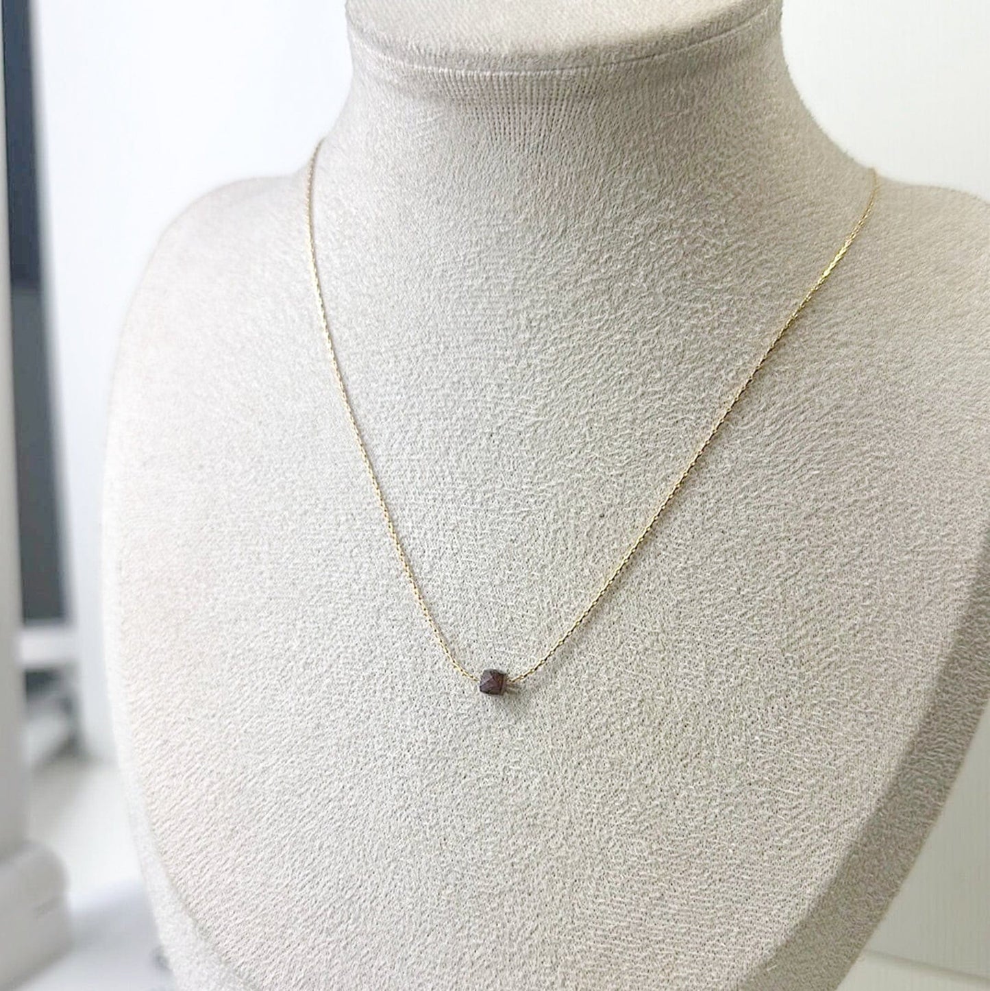 Garnet Gold Necklace (January Birthstone) <br> Minimalist square