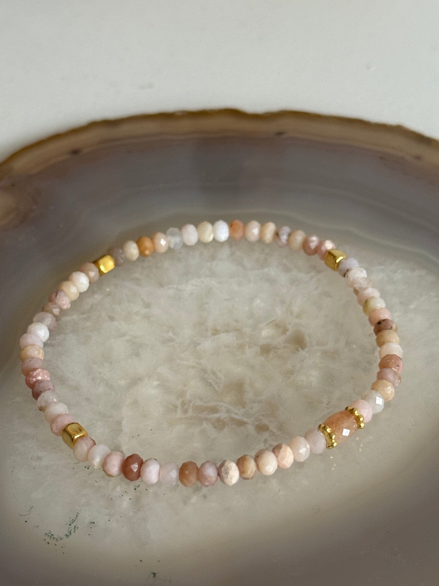 Pink Opal Stone Bracelet with Gold Vermeil