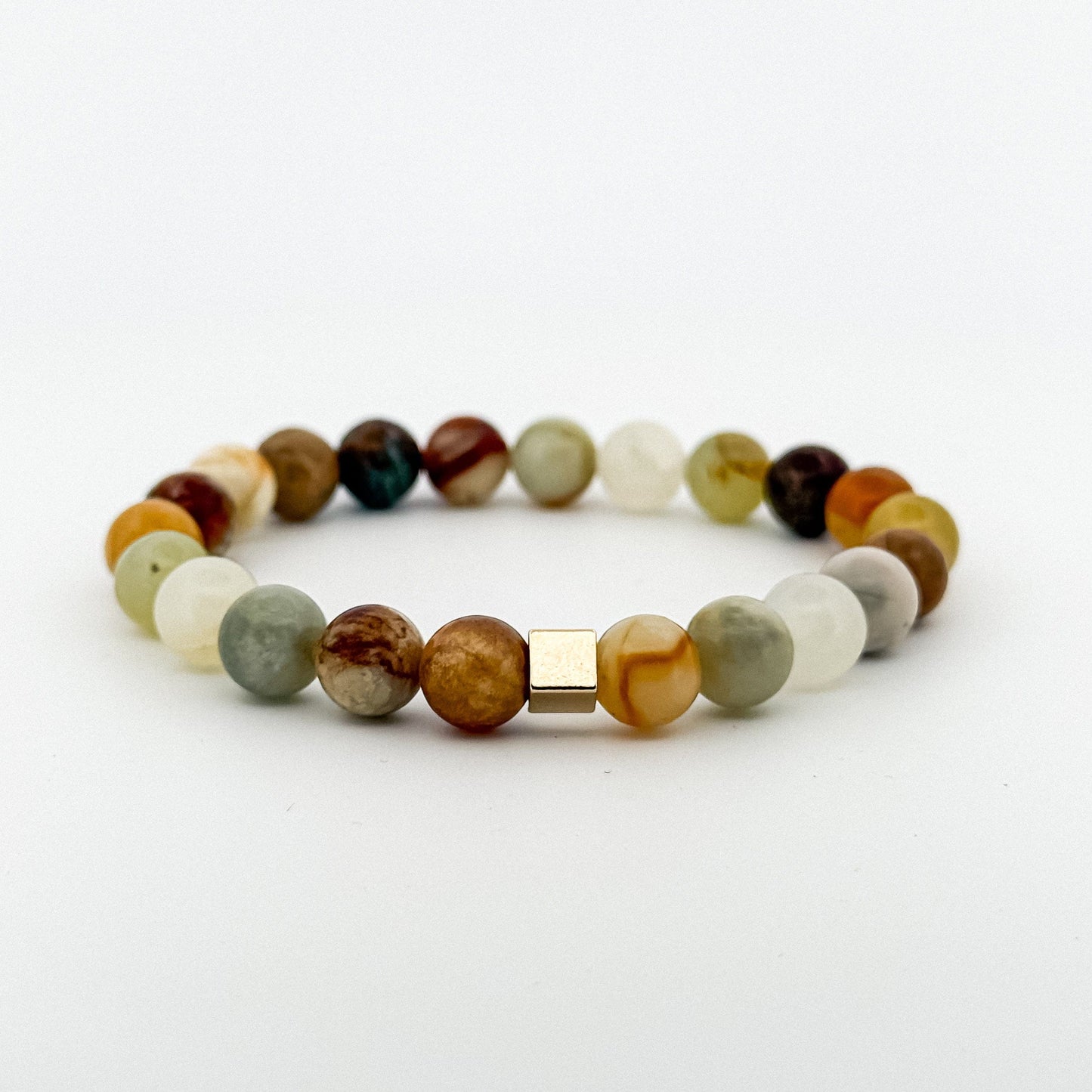 Jade Colourful Gold Square Bracelet 8mm