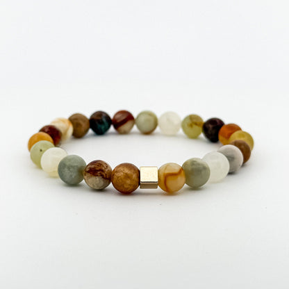 Jade Colourful Gold Square Bracelet 8mm