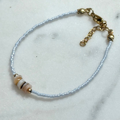 Miyuki Bracelet - Light Sky Blue Gold - Shell