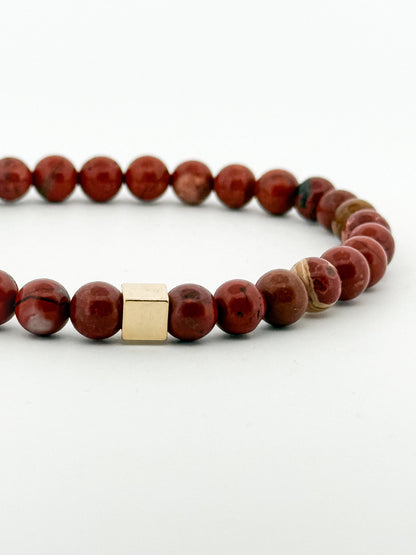 Red Jasper Bracelet Gold Square 6mm