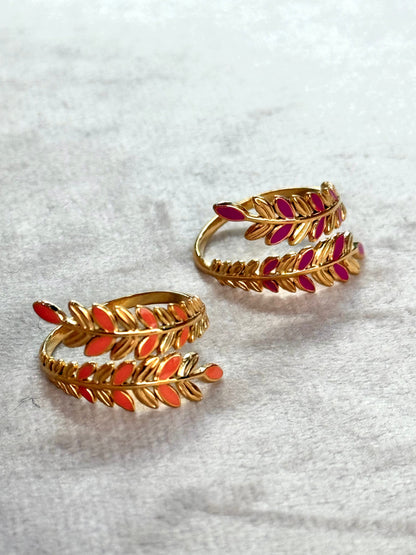 Leaves Enamel Gold Ring