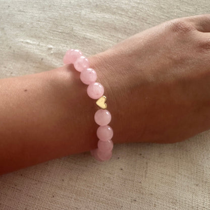 Rose quartz Bracelet Gold Heart