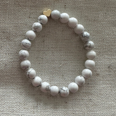 White Howlite Bracelet - Gold plated Heart