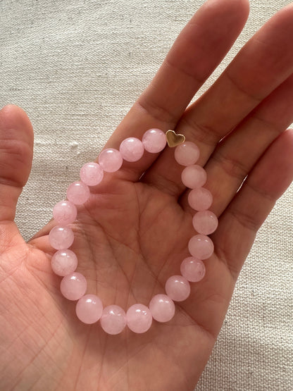 Rose quartz Bracelet Gold Heart 8mm <br> Bohemian Bracelet
