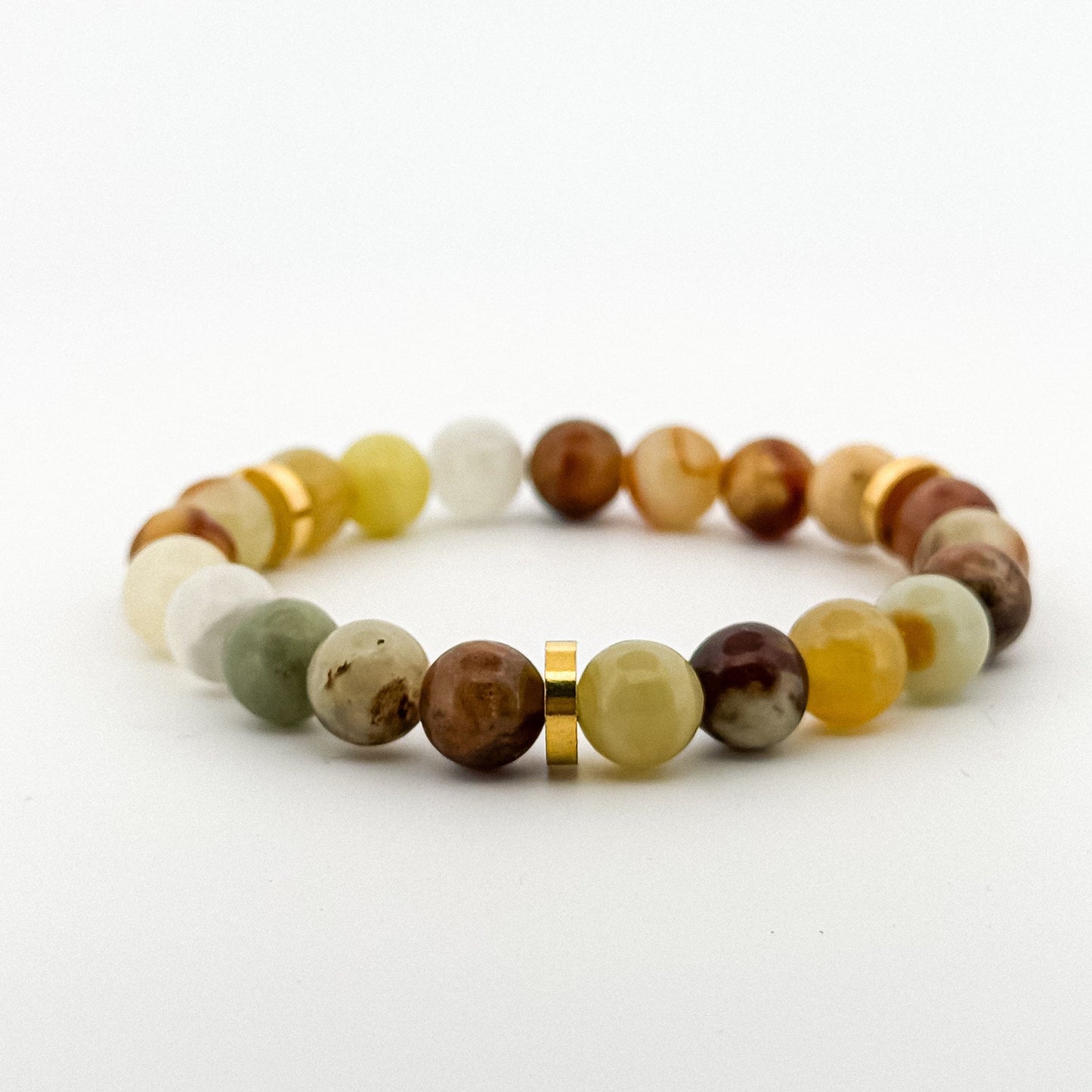 Jade Colourful Gold Disks Bracelet 8mm