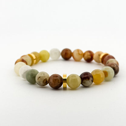 Jade Colourful Gold Disks Bracelet 8mm