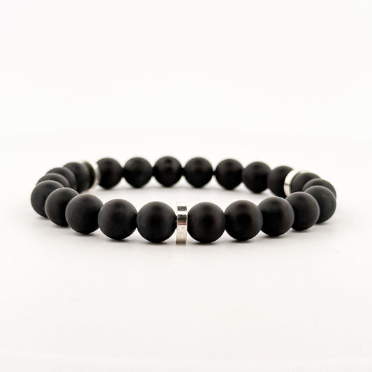 Black Onyx Silver Disks Bracelet 8mm