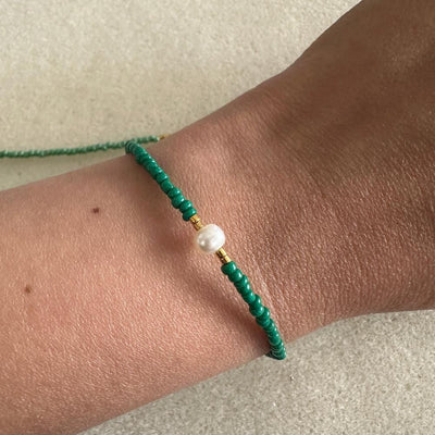 Green Emerald Bracelet Rocaille and Pearl