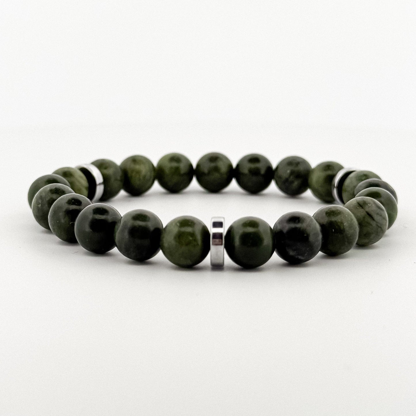 Taiwan Jade Bracelet Silver Disks 8mm