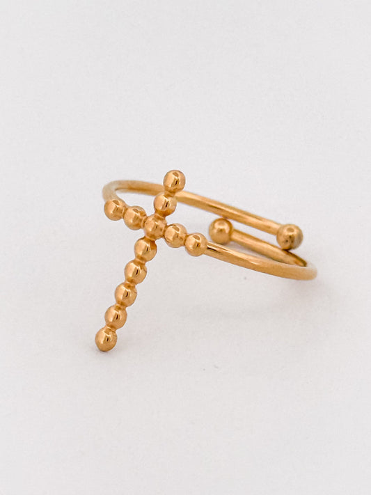 Caribe Beaded Cross Gold Ring