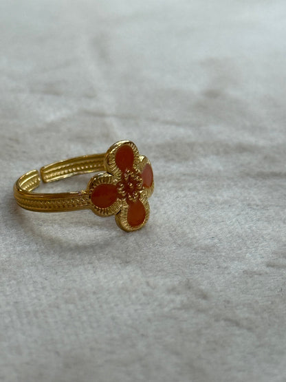 Orange Clover Enamel Gold Ring