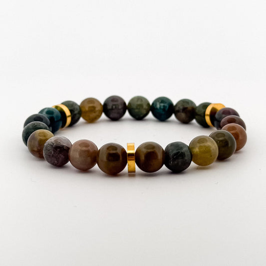 Indian Agate Gold Disks Bracelet 8mm