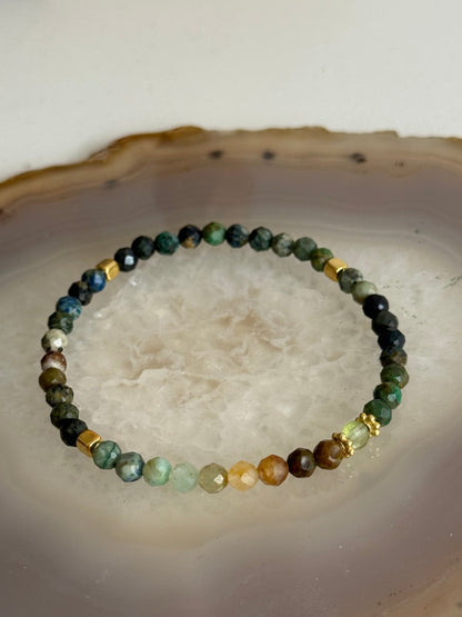 Chrycolla Stone Bracelet and Peridot Stone (Gold Vermeil)