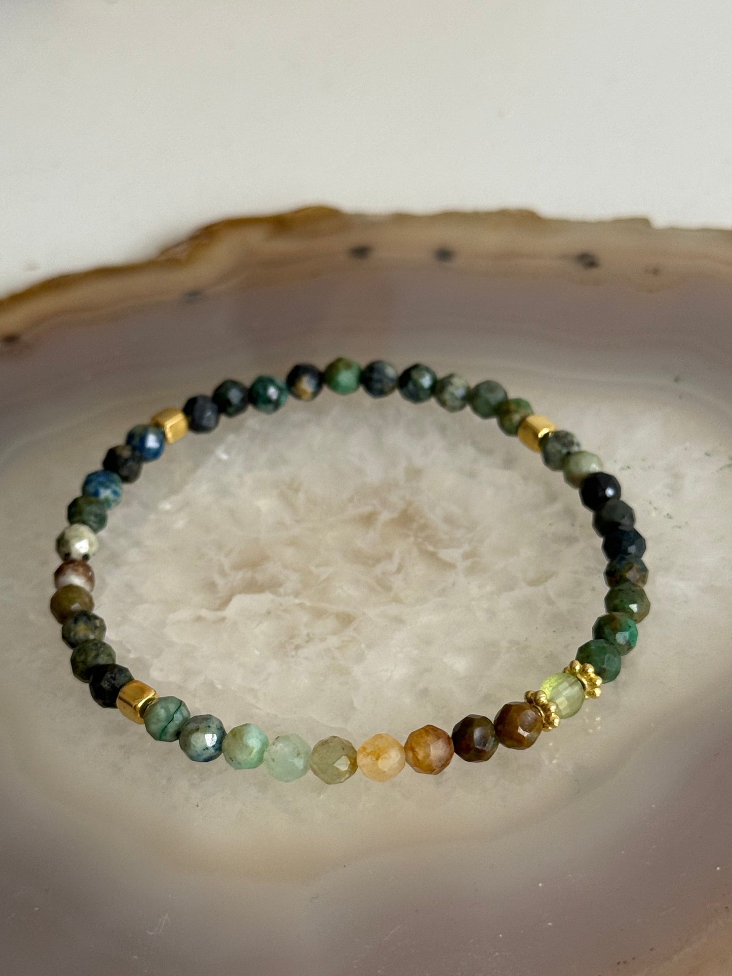 Chrycolla Stone Bracelet and Peridot Stone (Gold Vermeil)