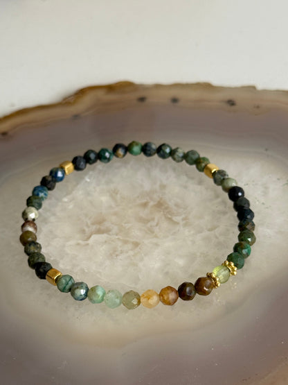 Chrycolla Stone Bracelet and Peridot Stone (Gold Vermeil)