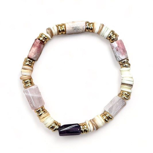 Sea shell bracelet Pink Stones gold plated 18k