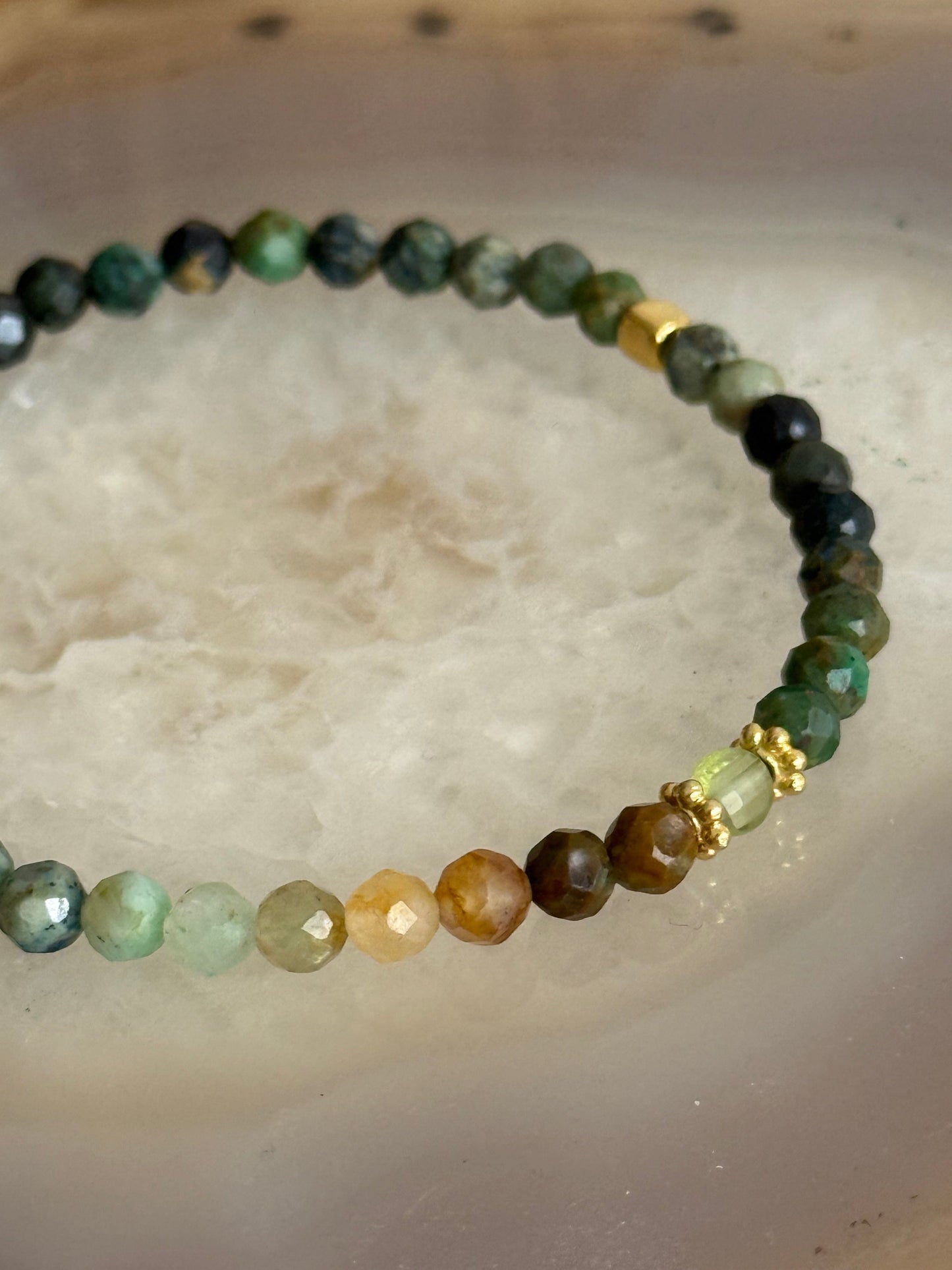 Chrycolla Stone Bracelet and Peridot Stone (Gold Vermeil)