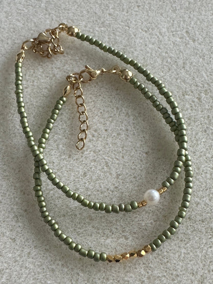 Mimi Pistachio Green Pearl Gold Bracelet