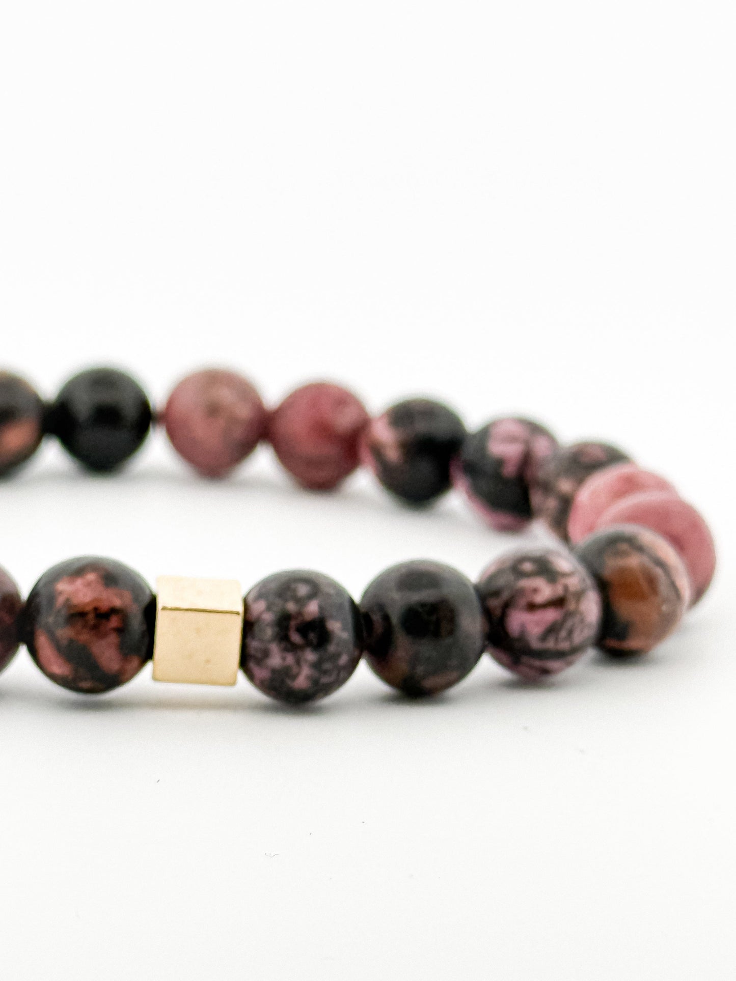 Dark Rhodonite Bracelet Gold 8mm Gold Square