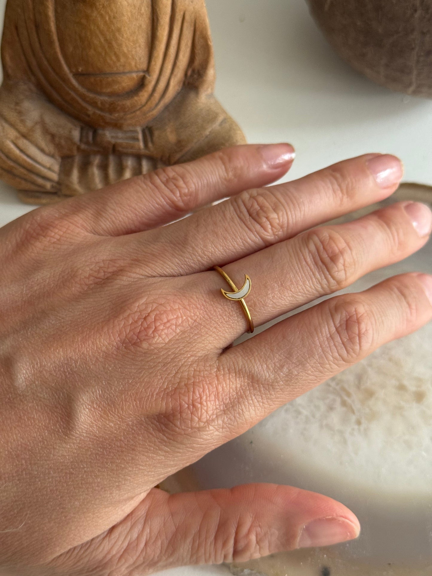 Mother Pearl Moon Gold Ring