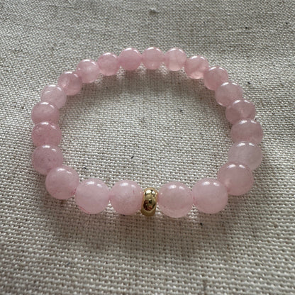 Rose quartz Bracelet Gold Disk 8mm <br> Bohemian Bracelet