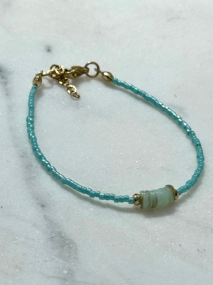 Miyuki Bracelet - Turquoise Blue Gold - Blue Shell