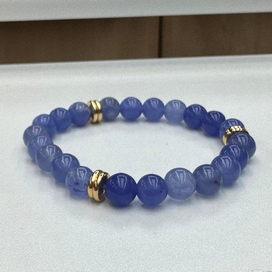  Blue Agate Stone Bracelet with gold Duo Disk