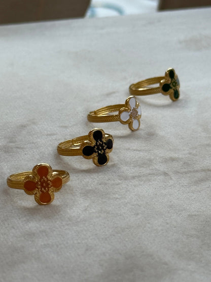 Orange Clover Enamel Gold Ring