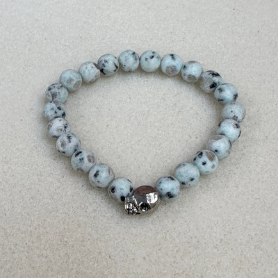 Kiwi Jasper Bracelet (Silver Skull)