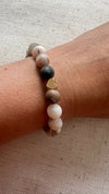 Bamboo Lace Agate Bracelet (Gold Heart)