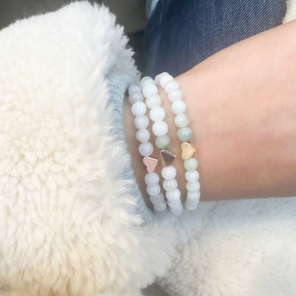 Jade Bracelet 6mm Heart Gold