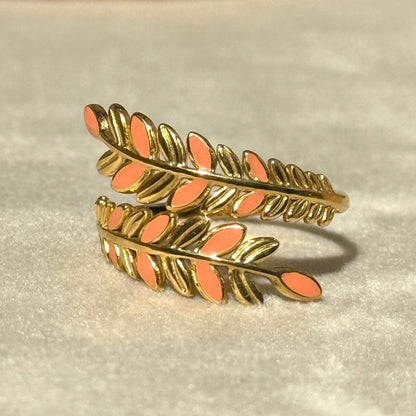 Leaves Enamel Gold Ring