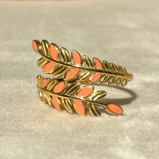 Leaves Enamel Gold Ring