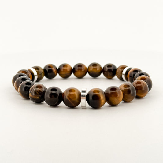 Tiger Eye Bracelet Silver Disks 8mm