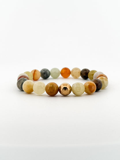 Jade Colourful Gold Bead Engraved Bracelet 8mm