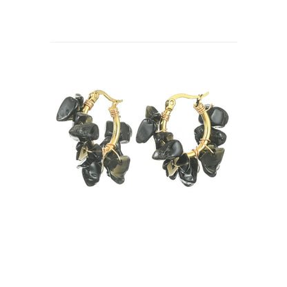 Flower Earrings Obsidian