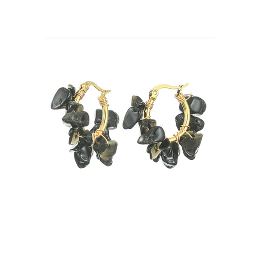 Flower Earrings Obsidian