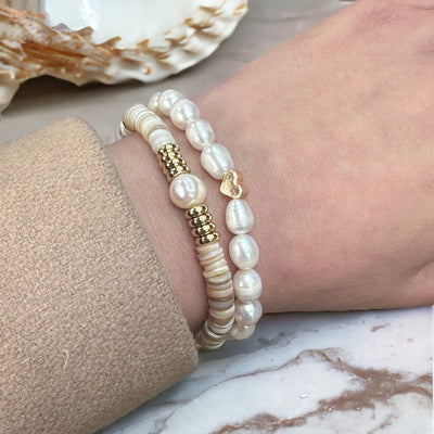 Sea shell Pearl bracelet heart gold plated 18k