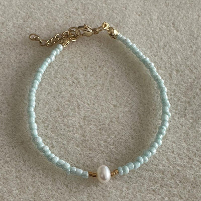 Mint Rocaille bracelet with pearl and gold