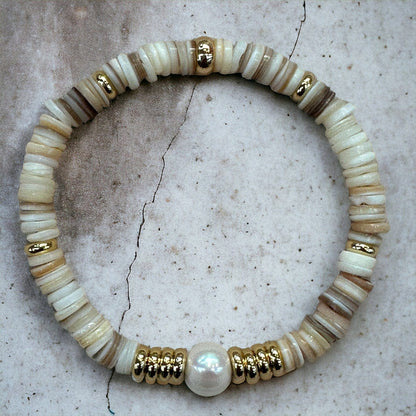 Sea shell Pearl bracelet heart gold plated 18k