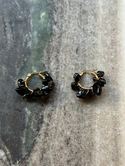 Flower Earrings Obsidian