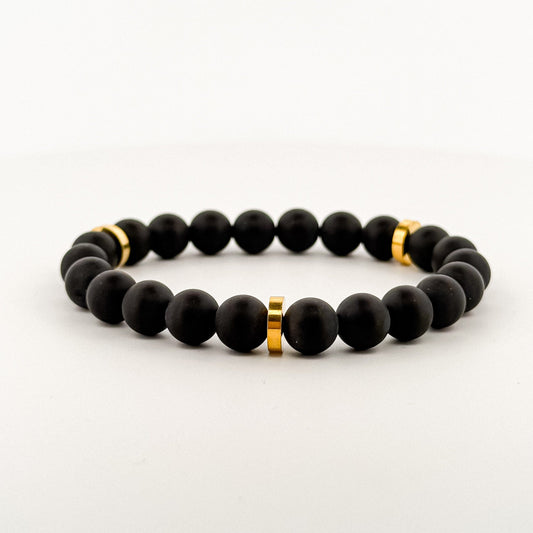 Black Onyx Gold Disks Bracelet 8mm