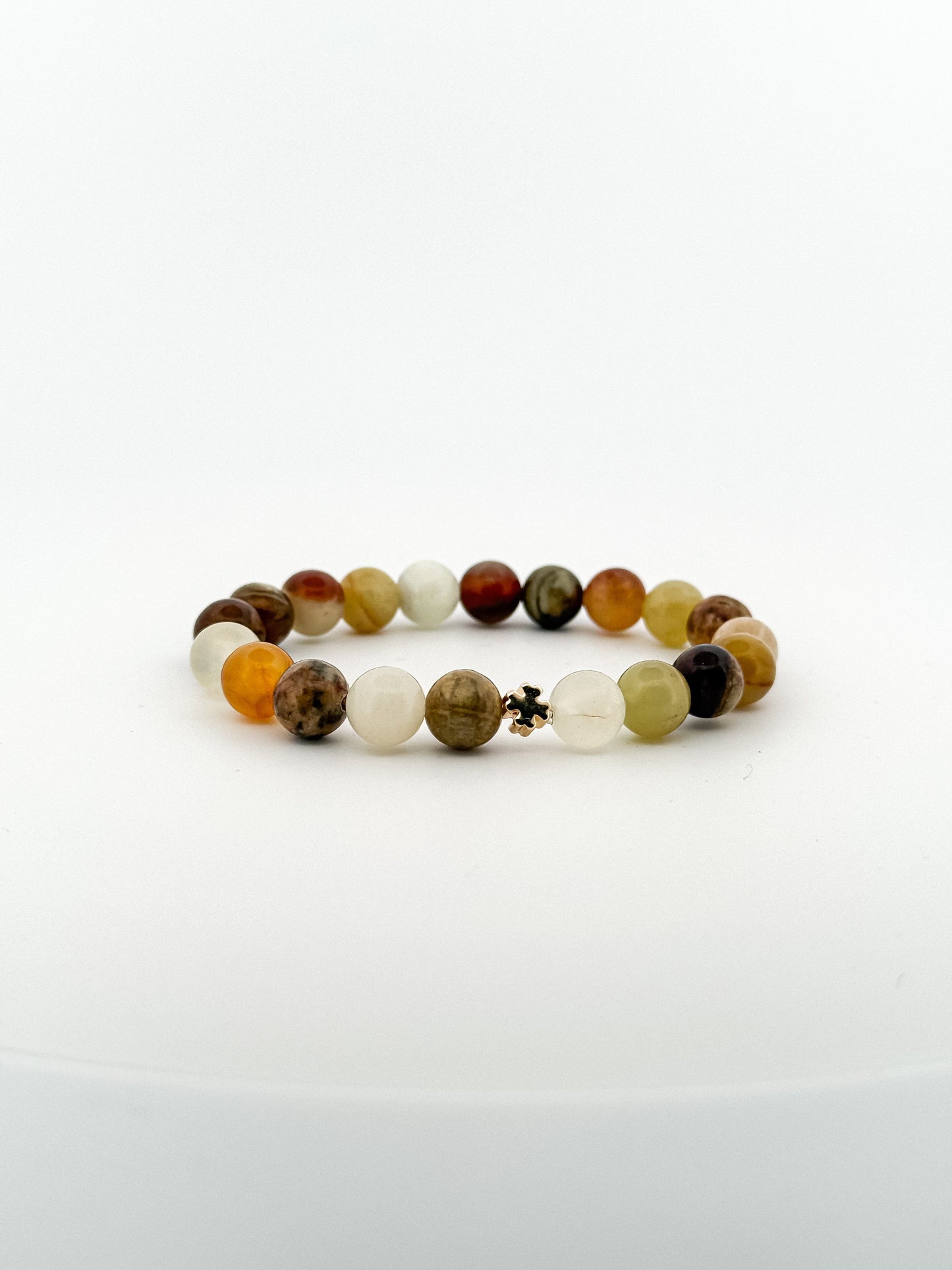 Jade Colourful Gold Clover Bracelet 8mm