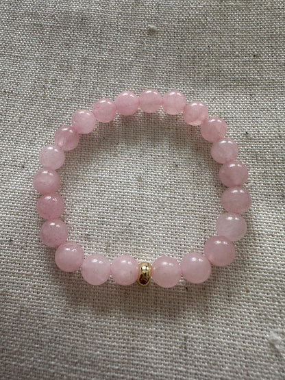 Rose quartz Bracelet Gold Disk 8mm <br> Bohemian Bracelet