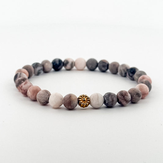 Pink Zebra Jasper Bracelet Gold Sunflower 6mm