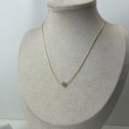 Peach Moonstone Gold Necklace <br> Minimalist square